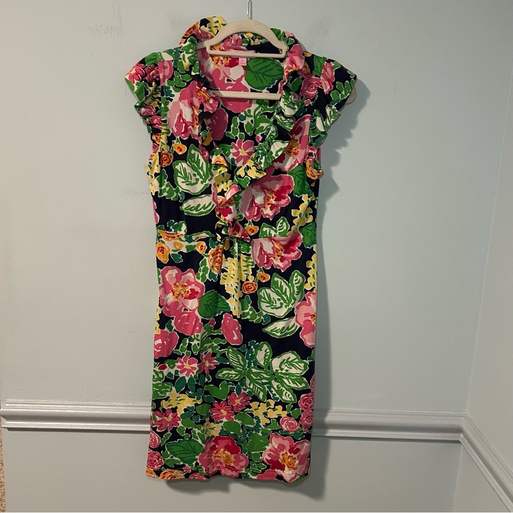 Lilly Pulitzer Gateway Garden Navy Blue & Green Floral Ruffled Clare Mini Dress